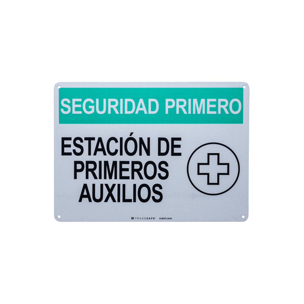 first aid station spanish aluminum sign