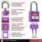 infographic of a purple loto lock with 2 keys indicating materials used in each part