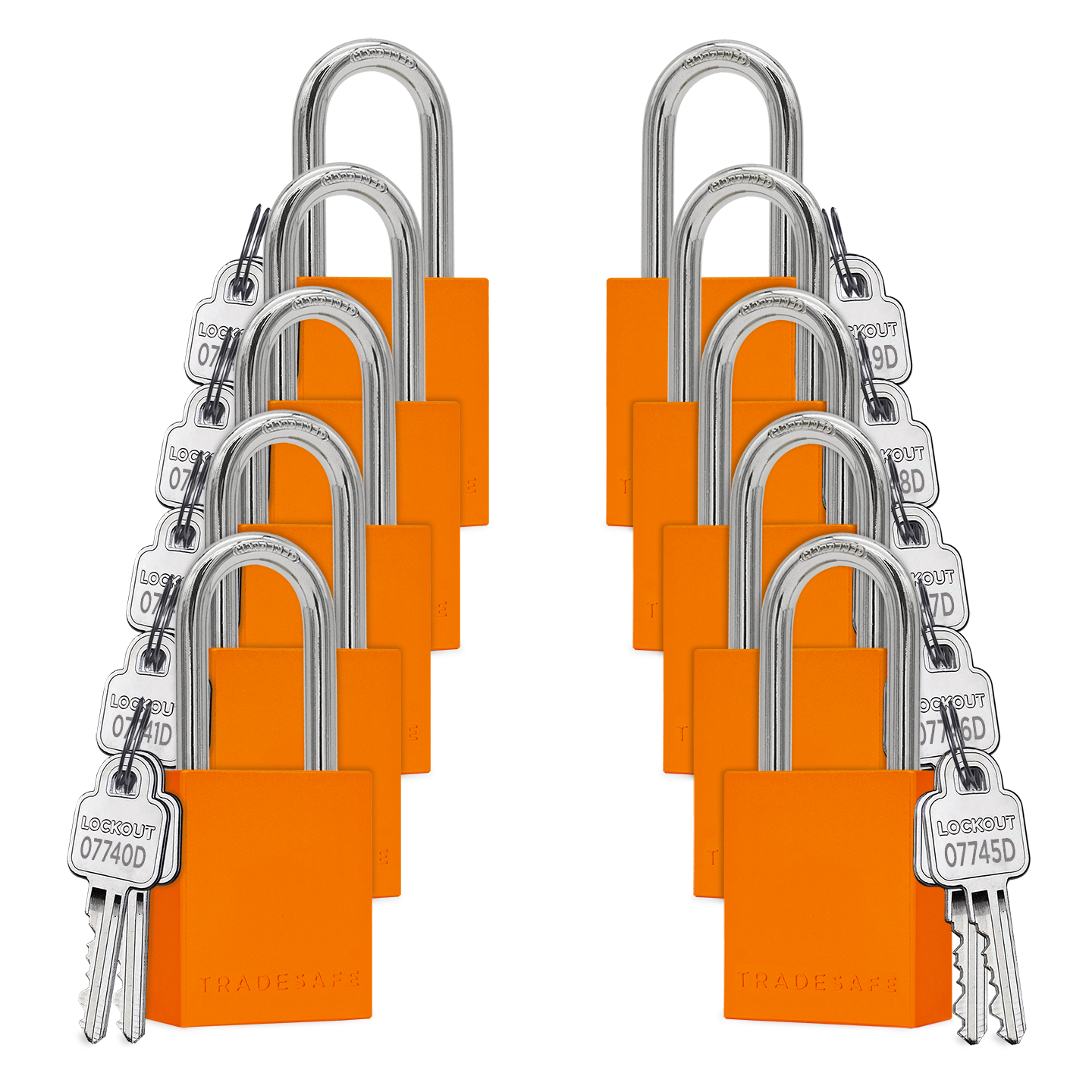Orange Keyed Different Aluminum Padlock - 2 Keys - 10 Pack | TRADESAFE