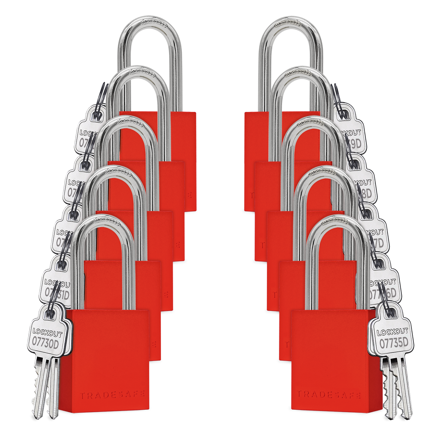 Red Keyed Different Aluminum Padlock - 2 Keys - 10 Pack | TRADESAFE