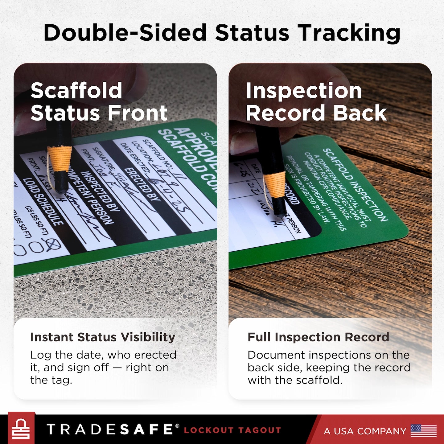 double-sided status tracking inspection tags