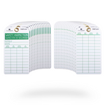 eye-level view of bilingual inspection tags in 30 pack showing its front and back tags