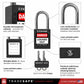 infographic of a black loto lock with 2 keys indicating materials used in each part