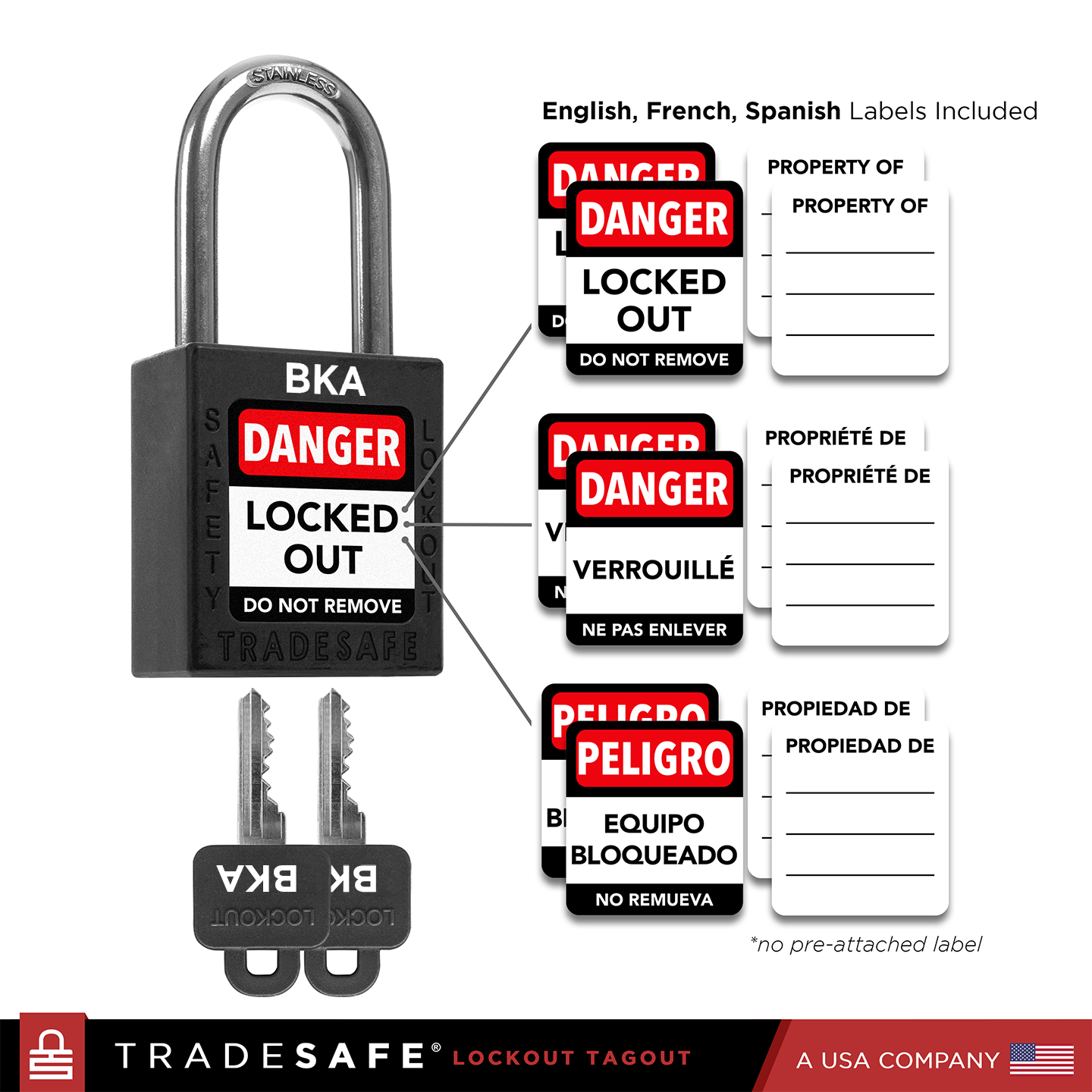 infographic: black loto lock with english, french, spanish labels included