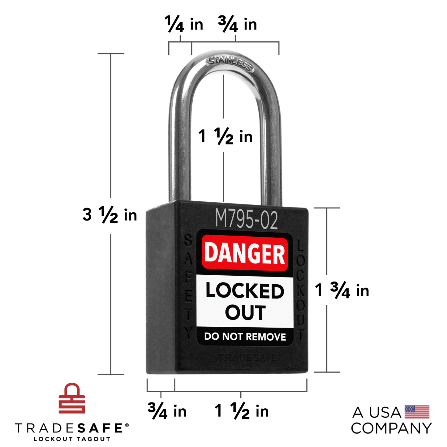 dimensions of a black keyed different master keyed lockout tagout padlock
