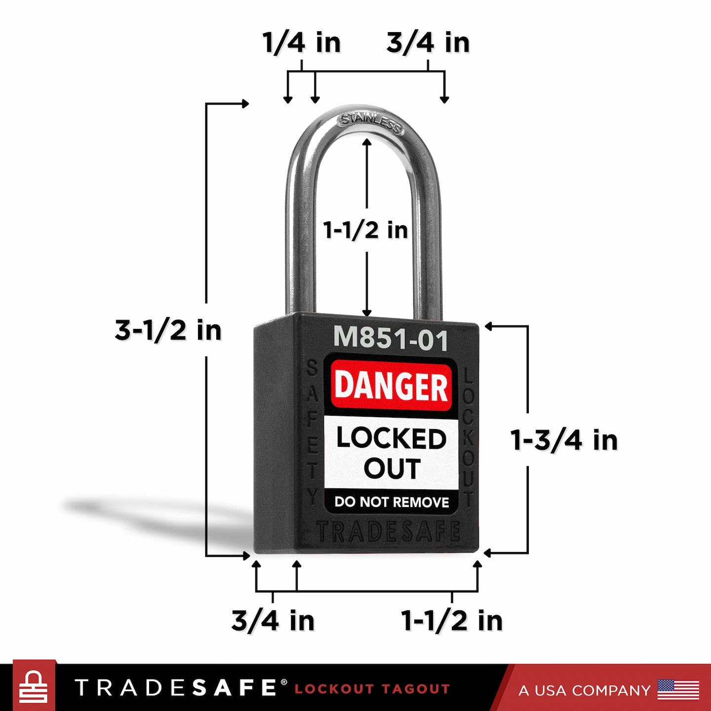 dimensions of a black keyed different master keyed lockout tagout padlock
