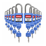 ten blue loto padlocks: 2 keys each, with codes on keys and body