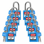 ten blue loto padlocks: 2 keys each, with codes on keys and body