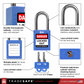 infographic of a blue loto lock with 2 keys indicating materials used in each part