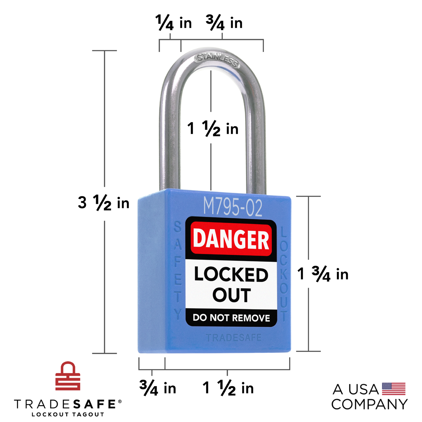 dimensions of a blue keyed different master keyed lockout tagout padlock