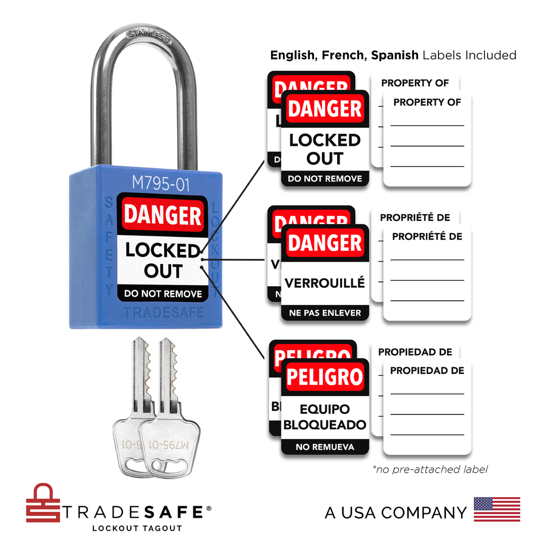 10 Blue Master Keyed Lockout Locks - Keyed Different - 2 keys | TRADESAFE