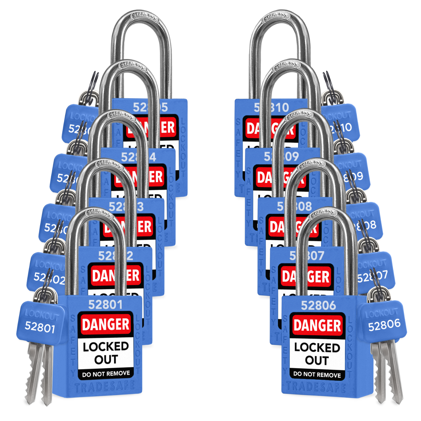 Blue Keyed Different Lockout Locks - 2 Keys - 10 Pack | TRADESAFE