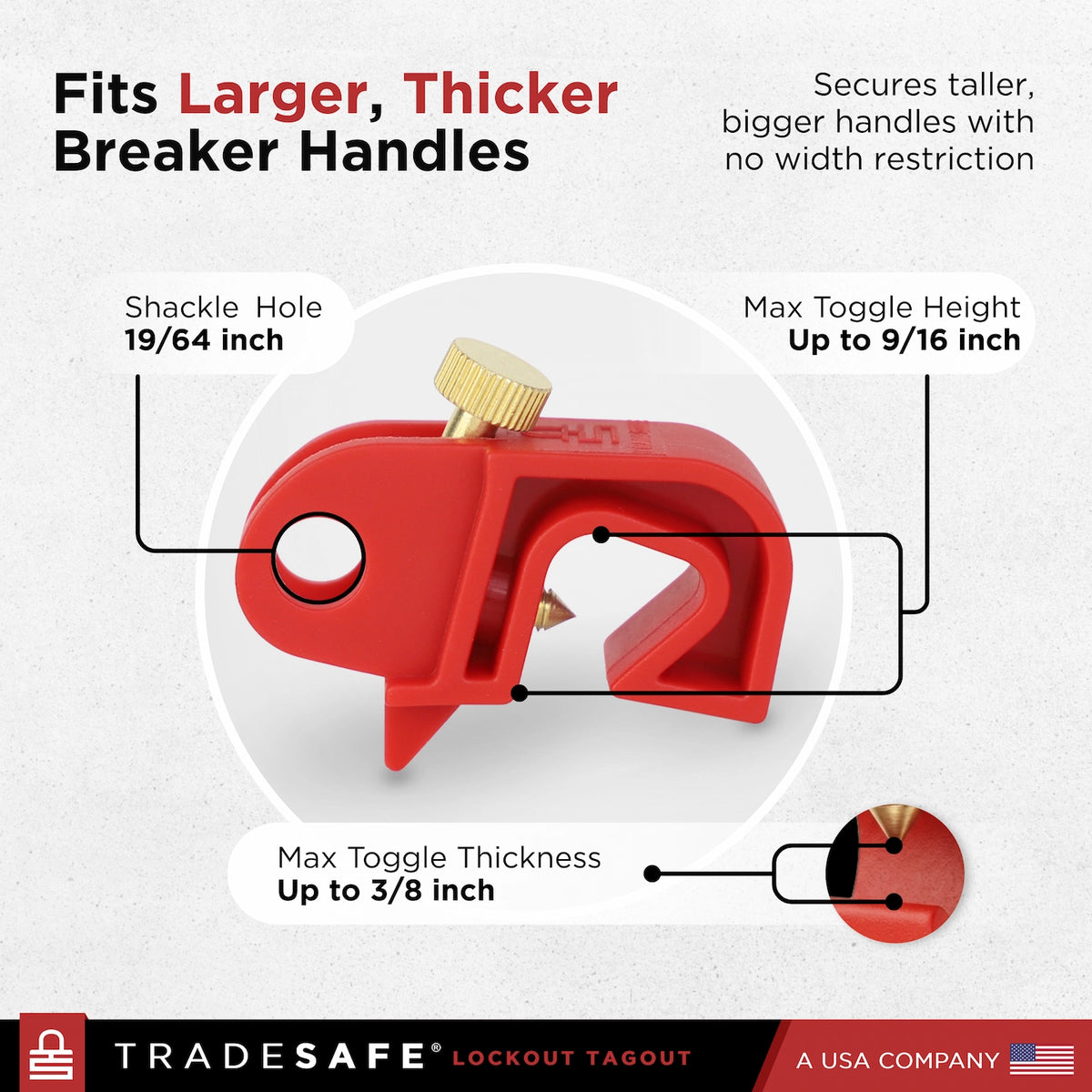 Red lockout tagout device measurements