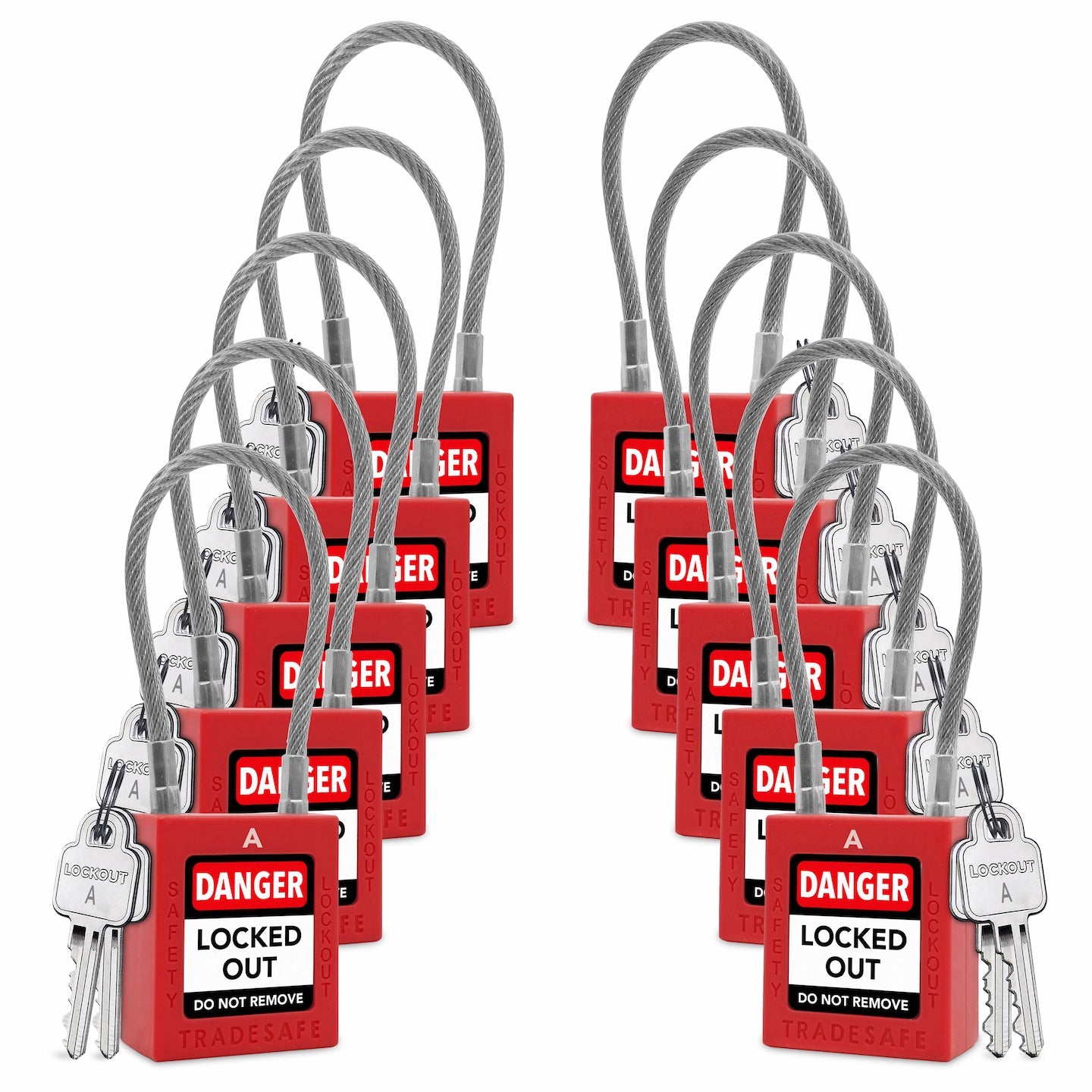 10-pack red cable shackle loto keyed alike unlimited padlocks