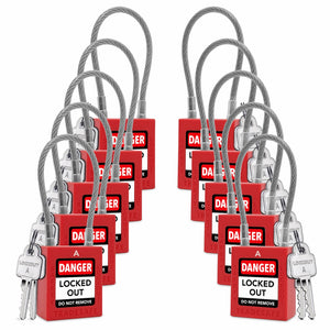 10-pack red cable shackle loto keyed alike unlimited padlocks