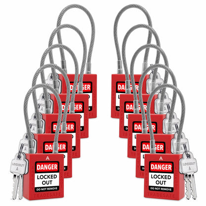 10-pack red cable shackle loto keyed alike unlimited padlocks