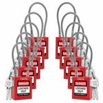 10-pack red cable shackle loto keyed different padlocks