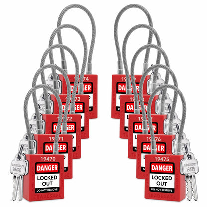 10-pack red cable shackle loto keyed different padlocks