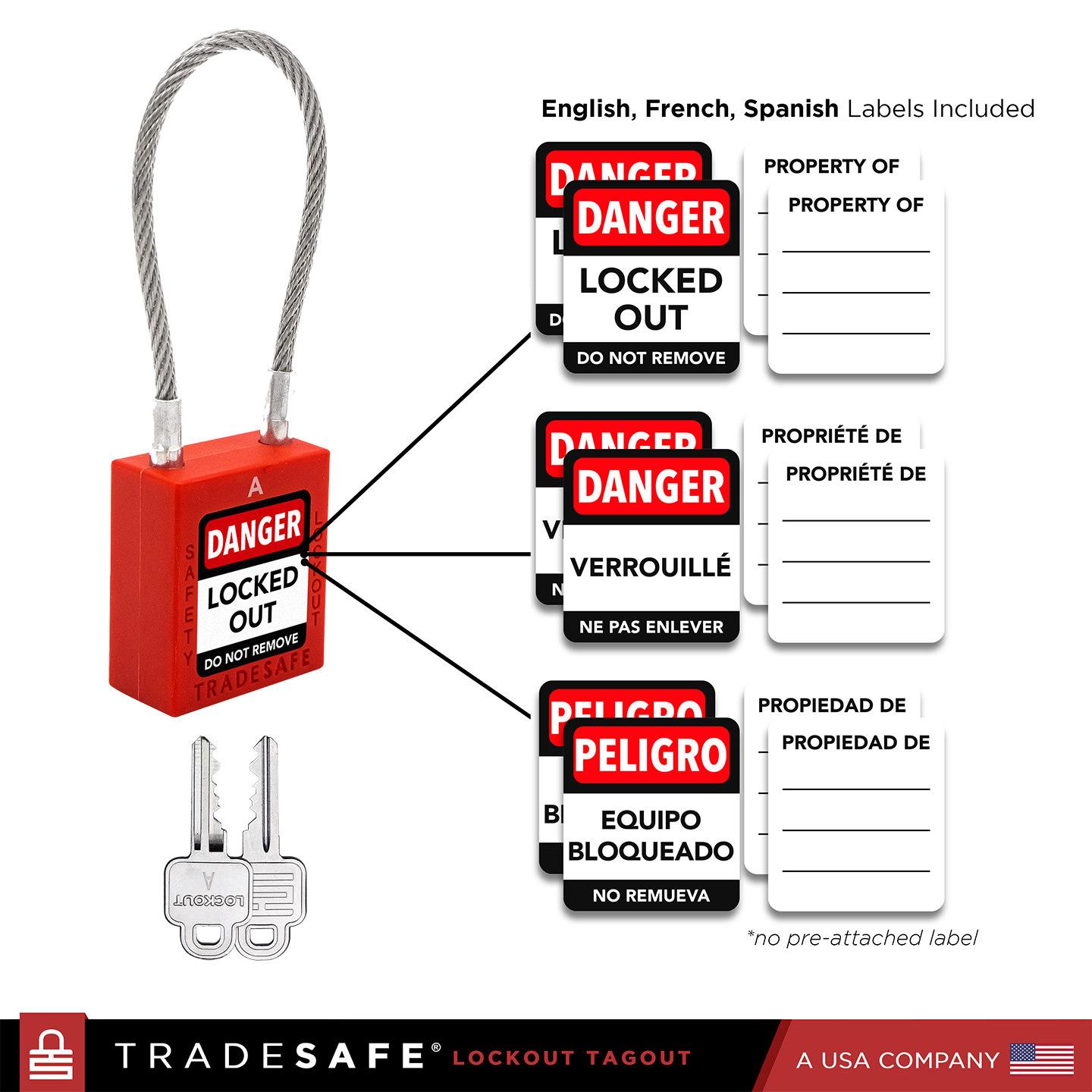 multilingual adhesive vinyl padlock labels included