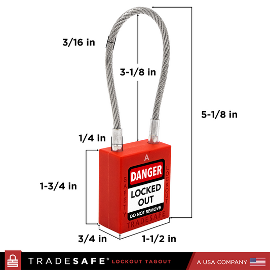 lockout tagout cable padlocks dimensions