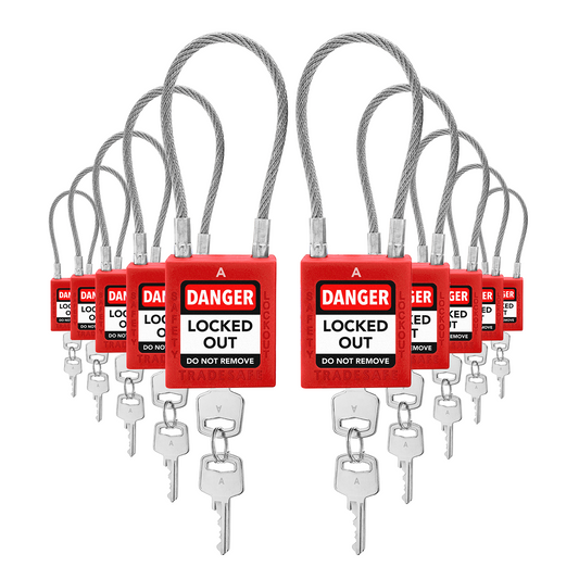 10-pack red cable shackle loto keyed alike unlimited padlocks