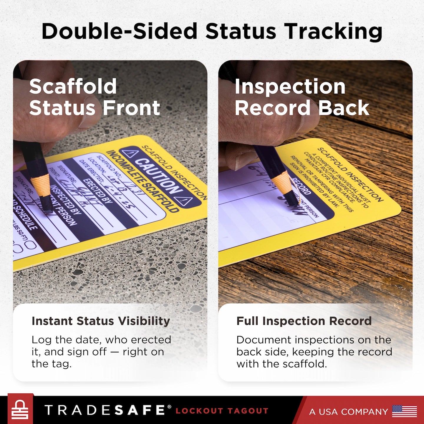 double-sided status tracking inspection tags