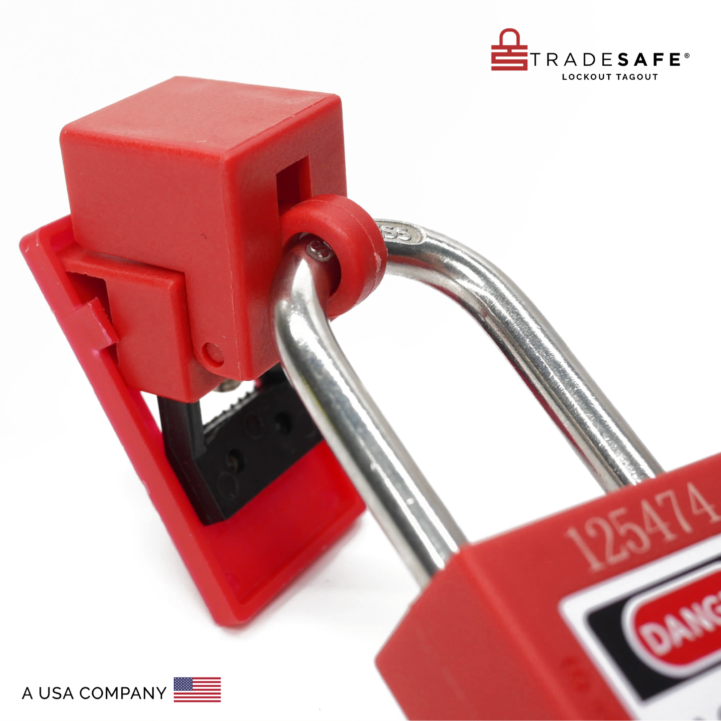 eye-level of the product in side view with red padlock