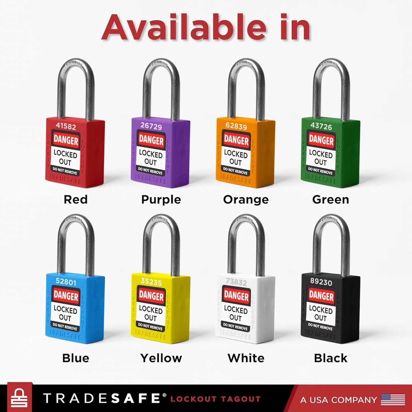 tradesafe lockout tagout padlocks available in 8 different colors