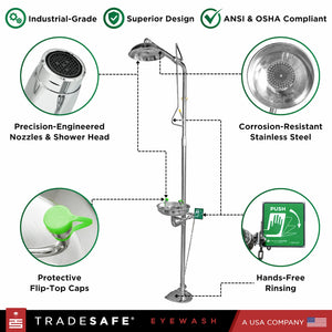 features of combination shower and eyewash station