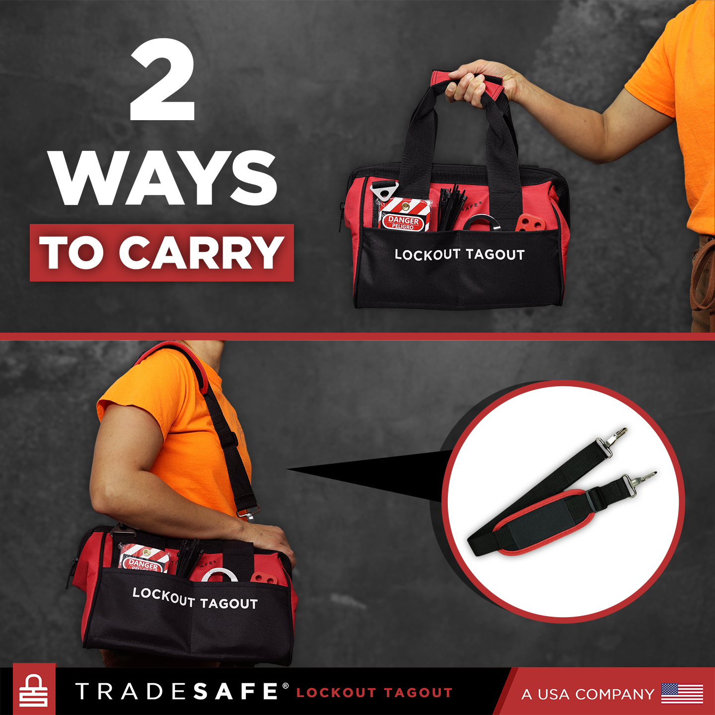 2 ways to carry: with padded handles or with padded shoulder strap