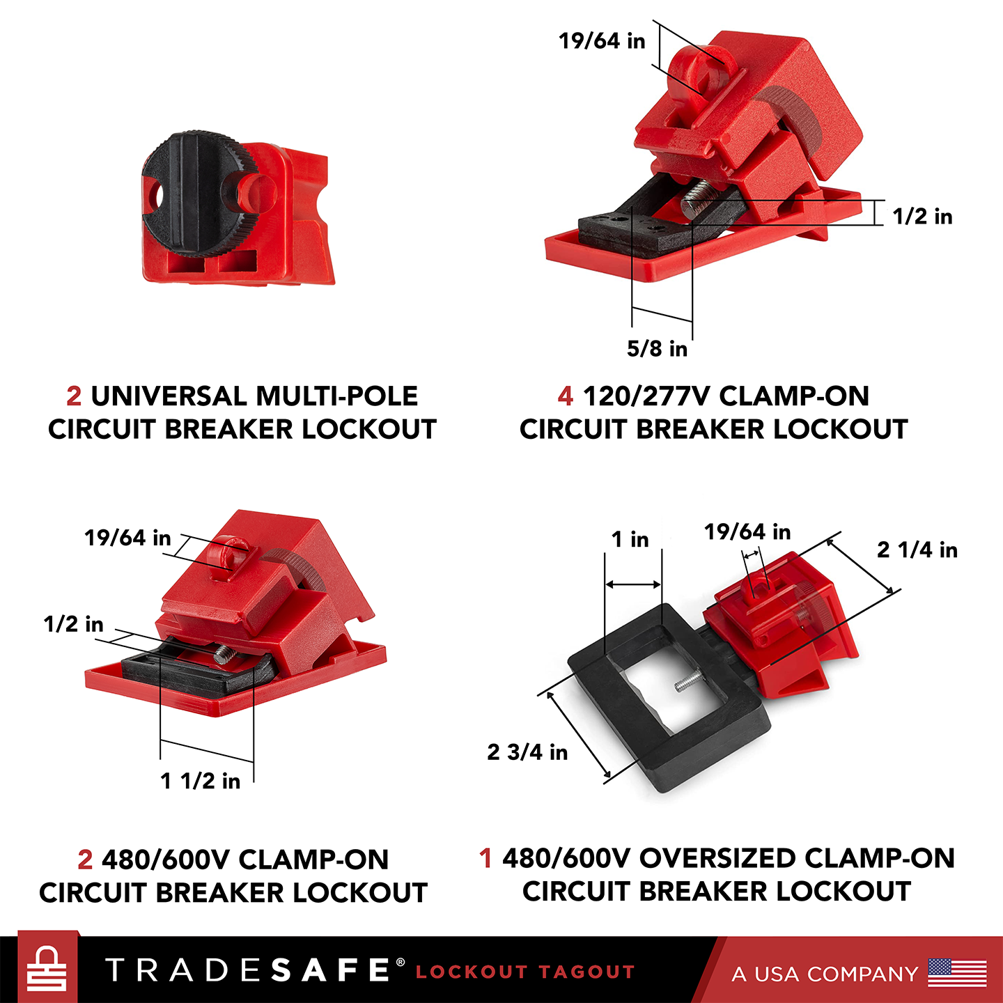 steel loto station cabinet components: universal multi-pole, medium, large, and oversize circuit breaker lockout