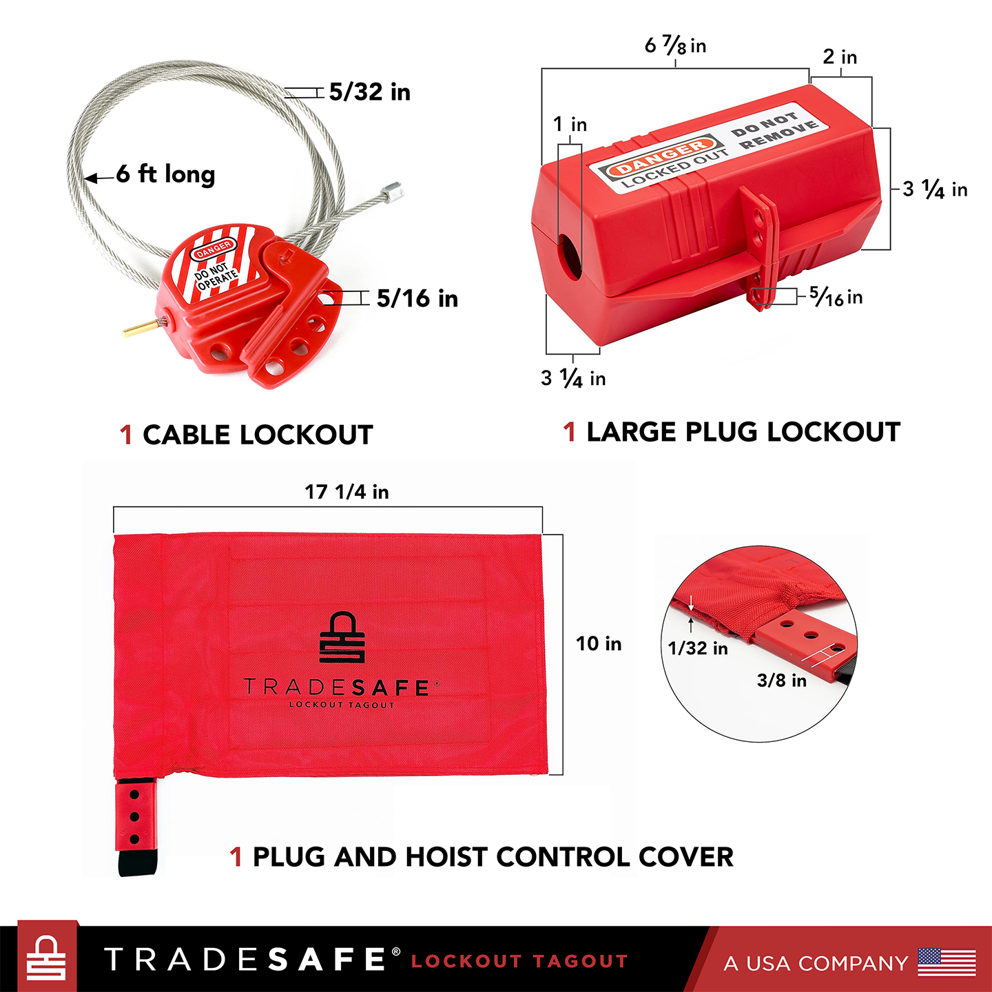 steel loto station cabinet components: cable lockout, large plug lockout, plug and hoist control cover