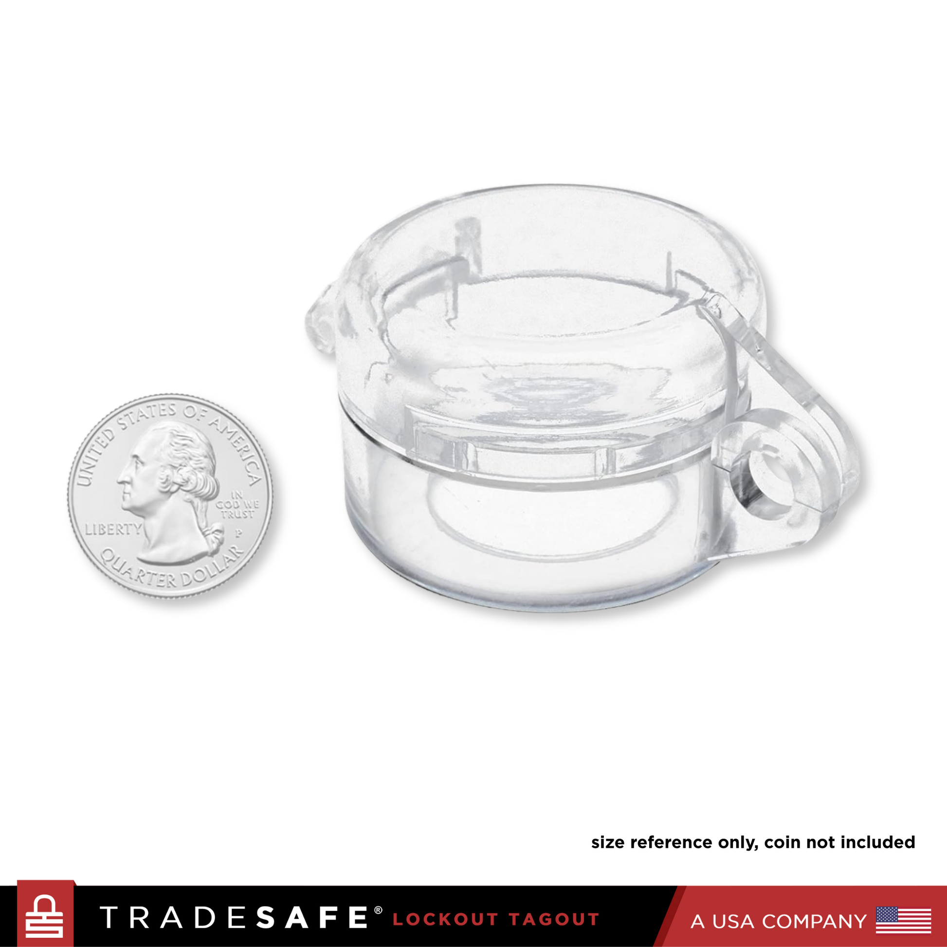 eye level view of push button cover size reference with coin