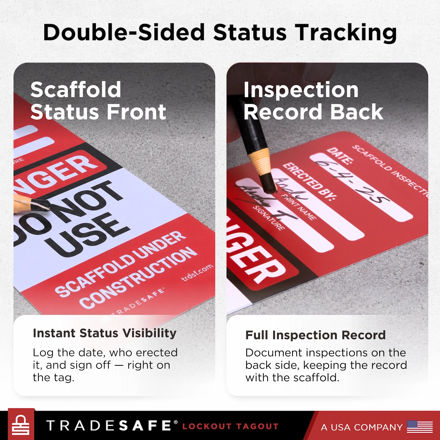 double-sided status tracking inspection tags