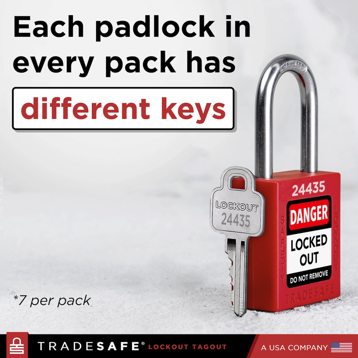 Lock Out One Key Red Keyed Different Lockout Locks - 1 Key - 7 Pack | TRADESAFE