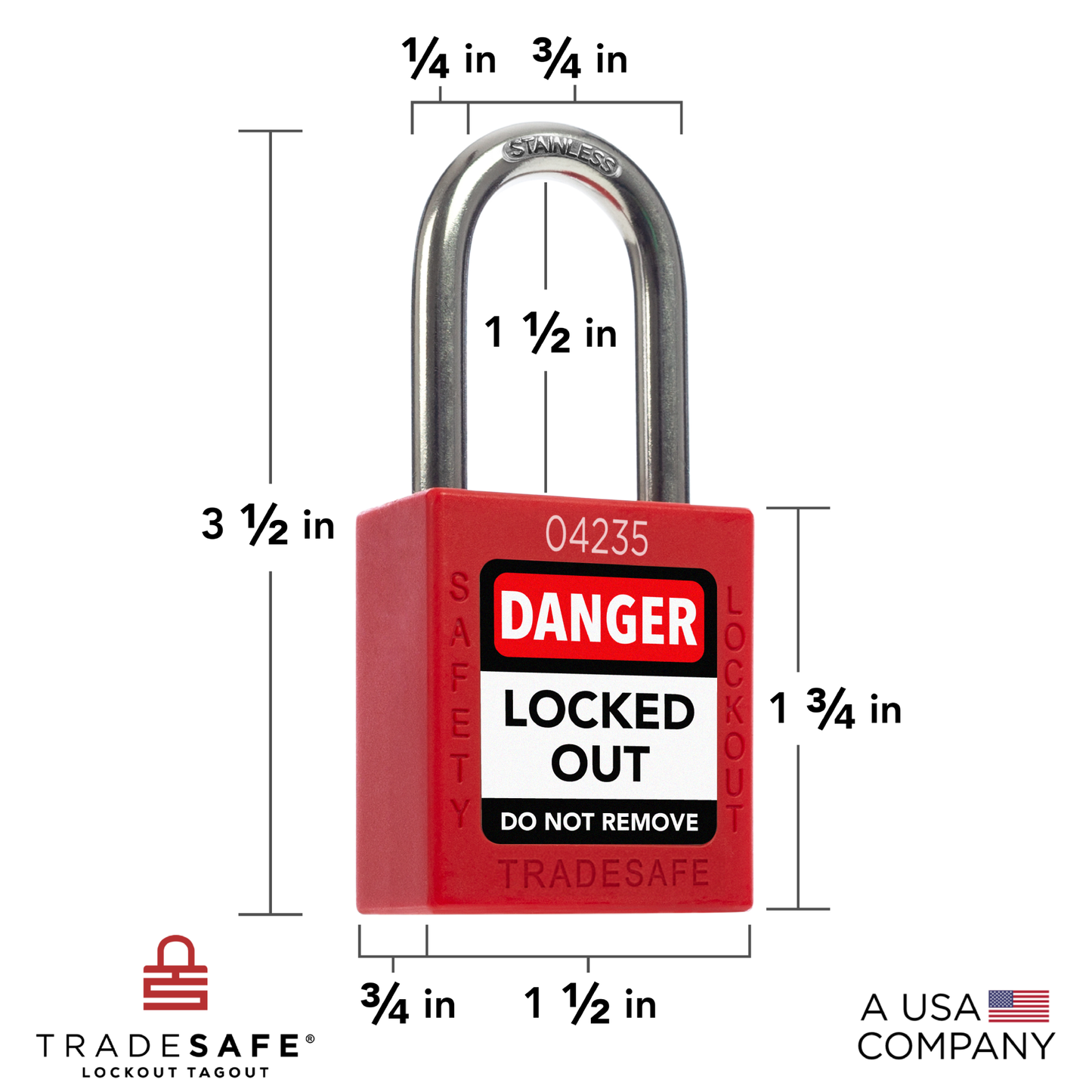 red keyed alike lockout tagout lock dimension