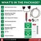 package contents list with dual head drench hose, PVC-coated stainless steel hose, and emergency eye wash components