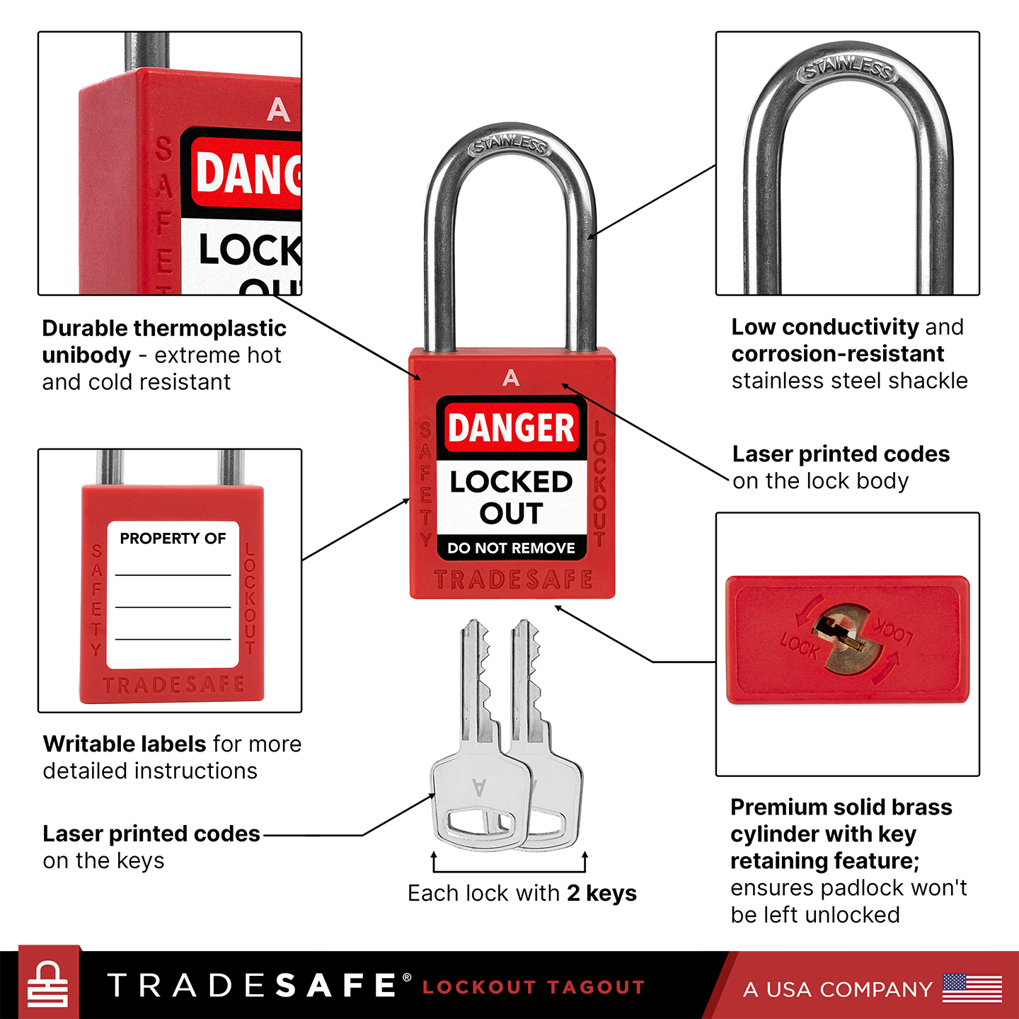 Red Keyed Alike Padlocks Unlimited -2 Keys - 10 Pack | TRADESAFE