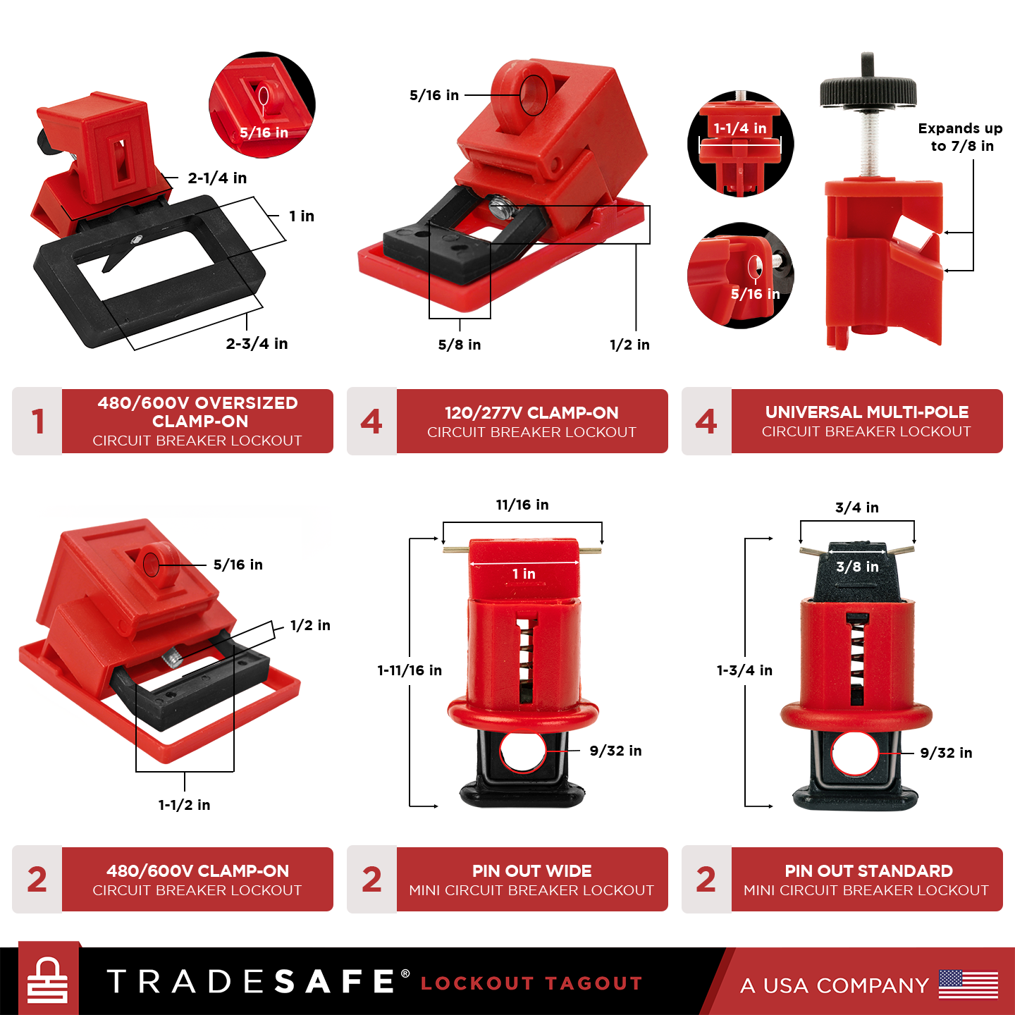 dimensions and quantities of circuit breaker locks