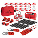 1 pouch, 30 zip ties, 3 hasps, 20 loto tags, 4 padlocks with 1 key each, 1 plug lockout, and 5 circuit breaker locks