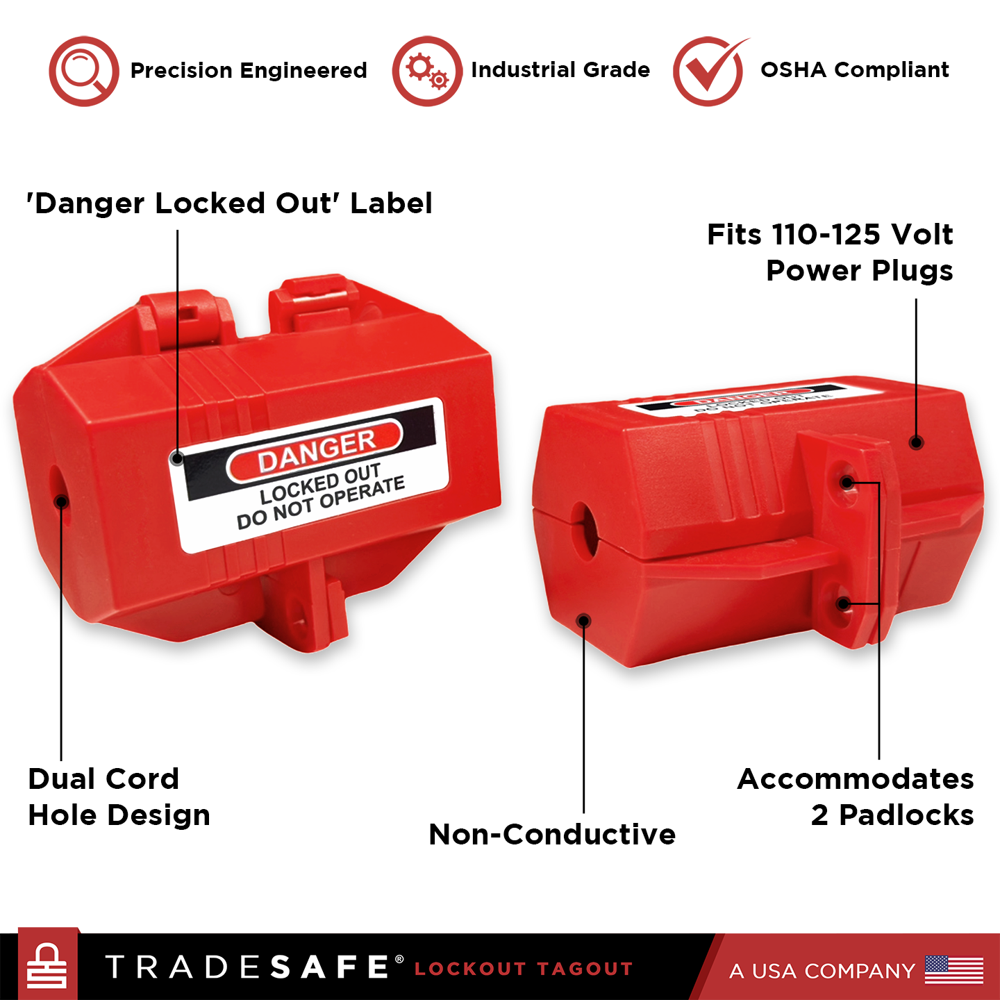 infographic: features of tradesafe small plug lock out