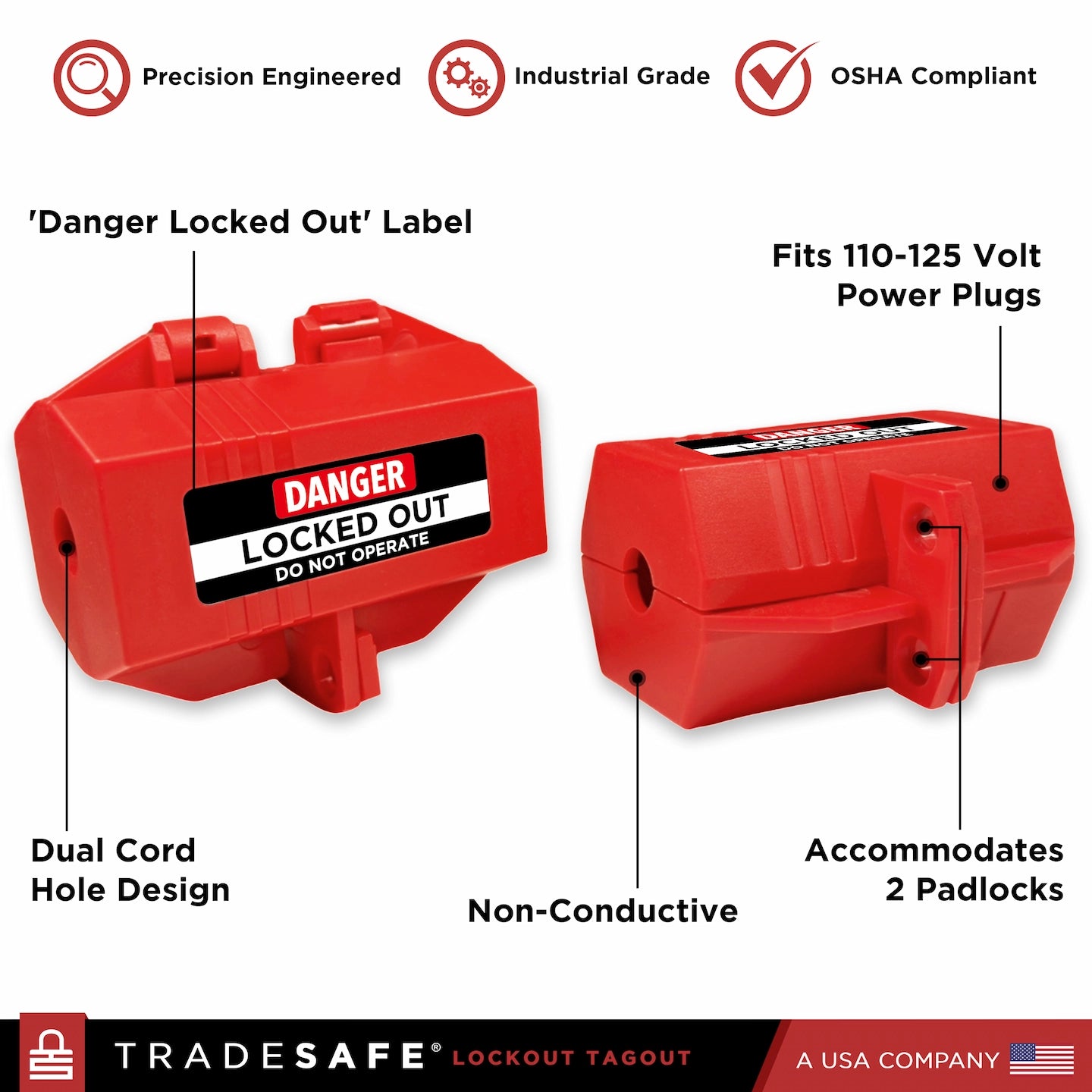 infographic: features of tradesafe small plug lock out