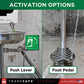 floor mouted eye wash station can be activated by a push lever and foot pedal