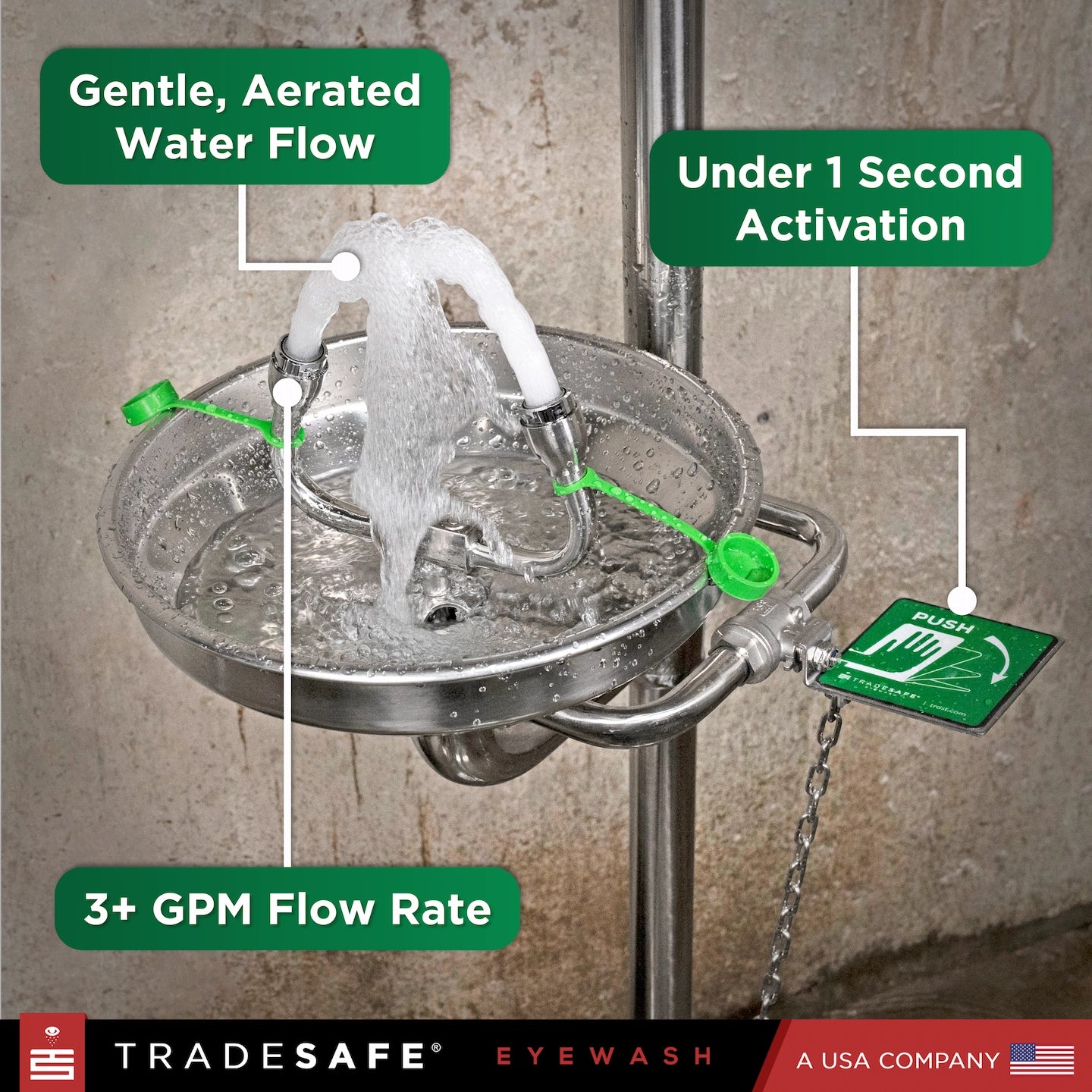 features of the eyewash station eyewash bowl