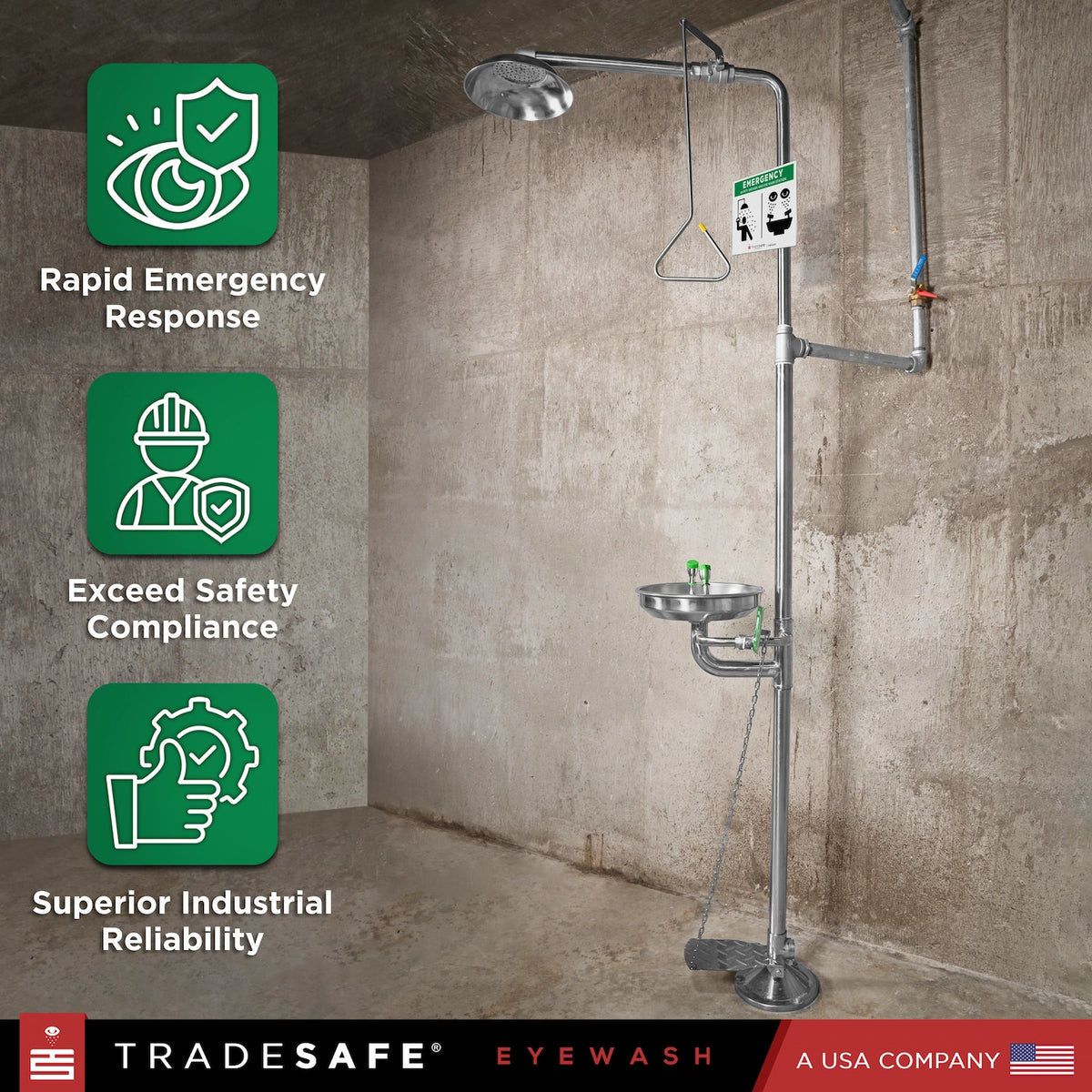 Safety Shower Loop Emergency Shower and Eyewash Station | TRADESAFE