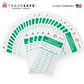 bird's-eye view of 30 green inspection tags stacked and spread out