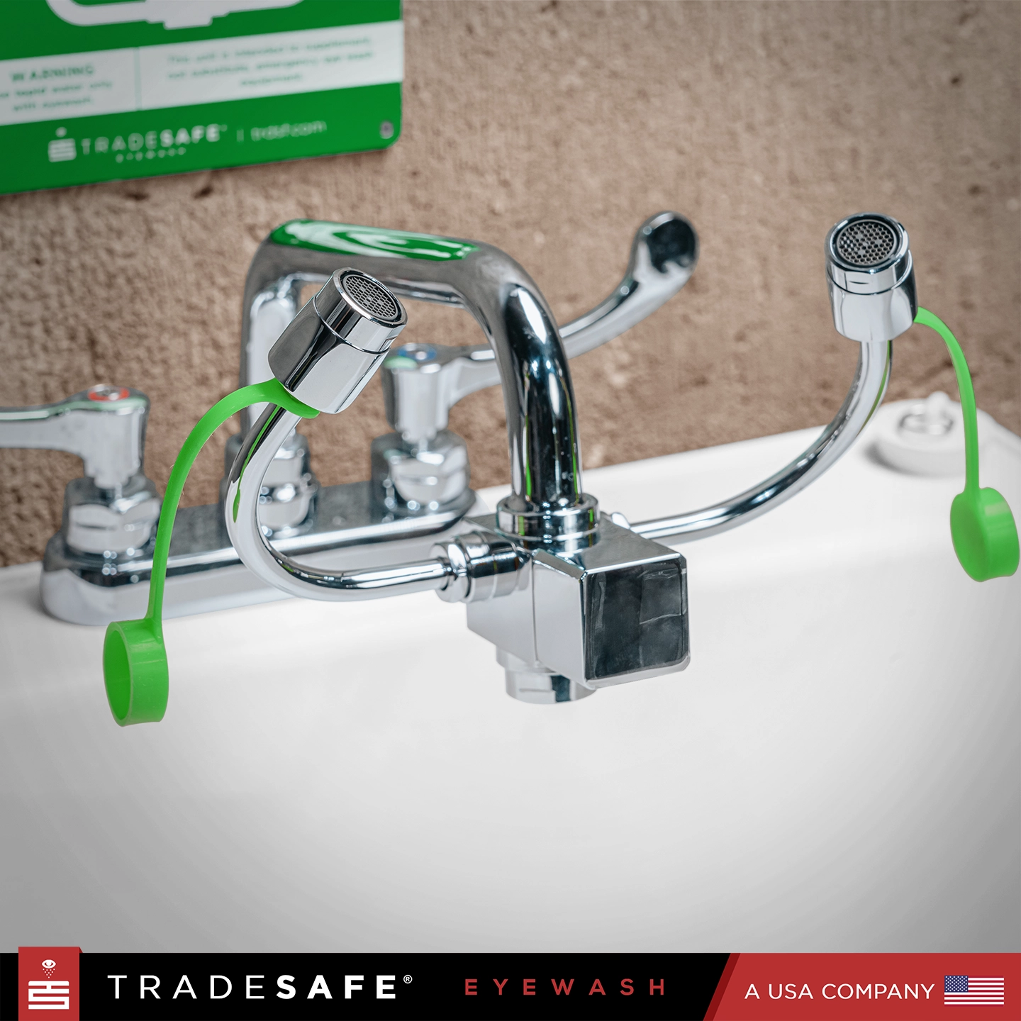 faucet mount eyewash station attached to faucet in a sink