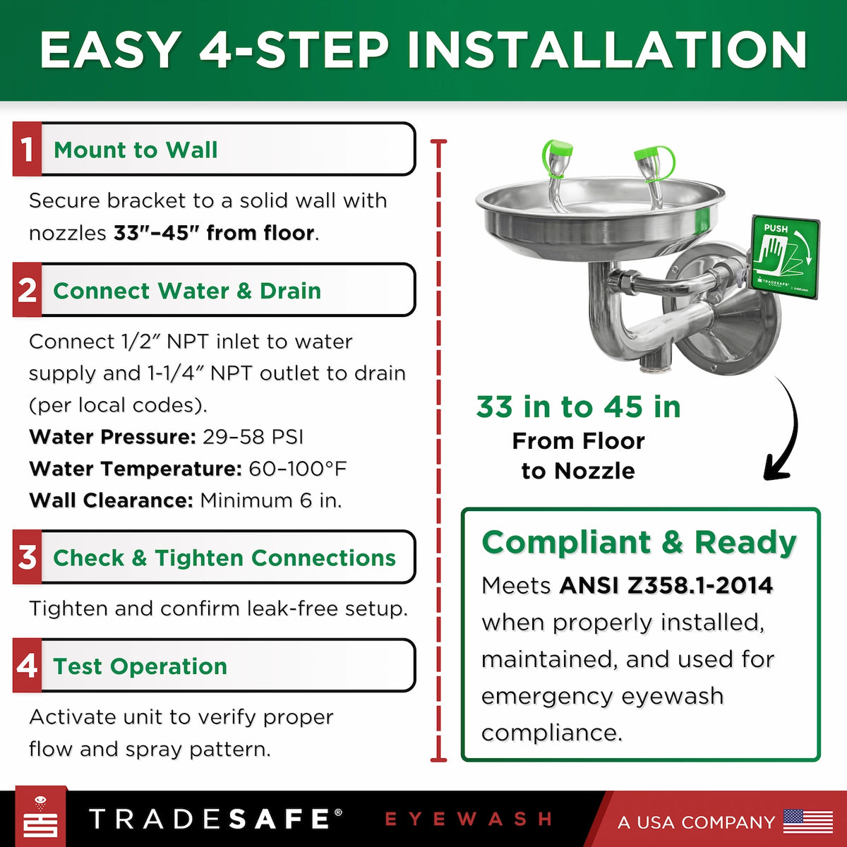 Easy 4 step how to install tradesafes wall mount emergency eyewash station