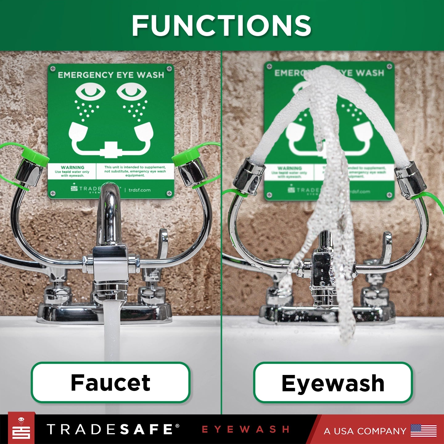 eyewash station with dual function as a faucet and as an eyewash
