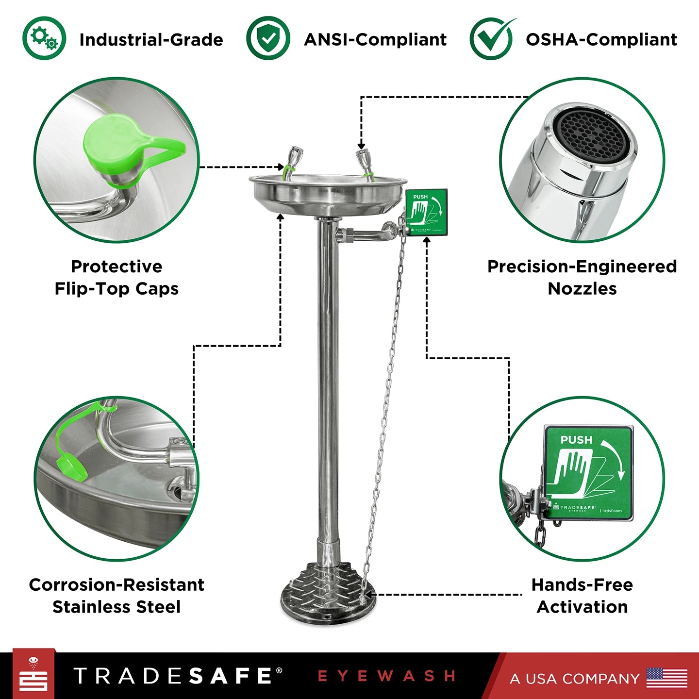 features of floor mounted eye wash emergency station
